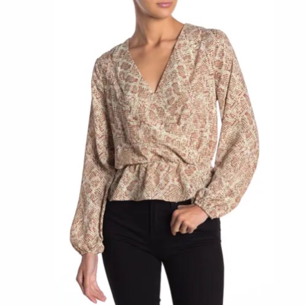 Free Press Surplice Neck Long Sleeve Print Top